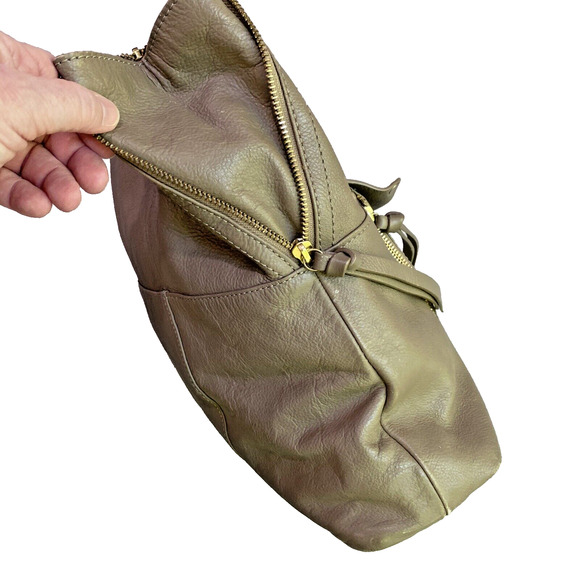 KOOBA Everette Large Leather Satchel Tote Bag Dark Beige Pockets Tassels Zippers - Picture 9 of 15